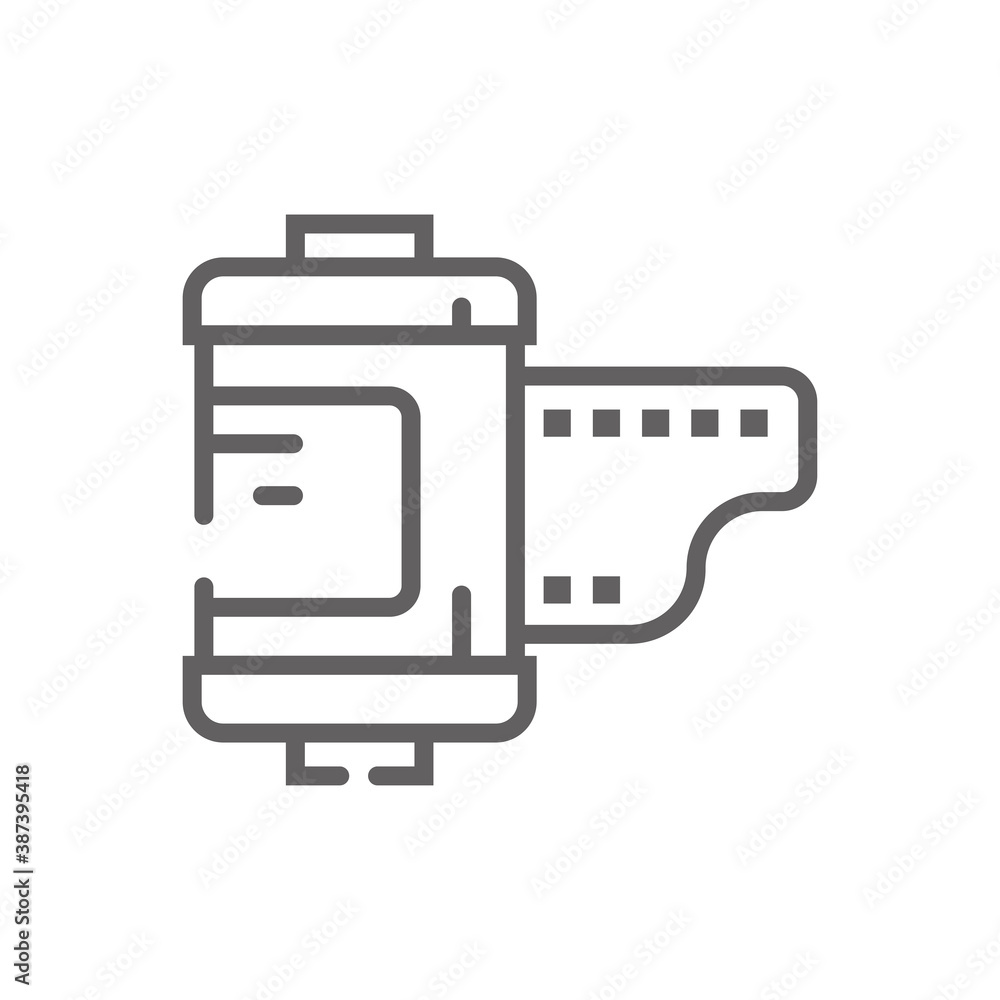 Camera film roll icon. 35mm photo film reel. Outline illustration of Film roll vector icon for web. Web symbol for websites and mobile app. Trendy design. Vector illustration. Camera film roll icon. 35mm photo film reel. Outline illustration of Film roll vector icon for web. Web symbol for websites and mobile app. Trendy design. Vector illustration.
