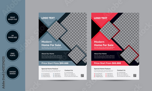 Real Estate Flyer design vector template in A4 size template details: Easy Customization and Editable 2 Color Versions Full Vector Eps. File Size: A4 (210X297) 300 DPI resolutions