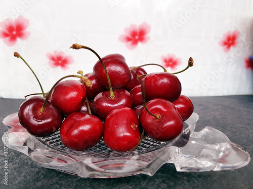 Cherry mature on grey background