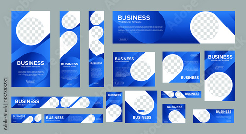 set of abstract web banners of standard size with a place for photos. Business Ad Banner with Blue Gradient