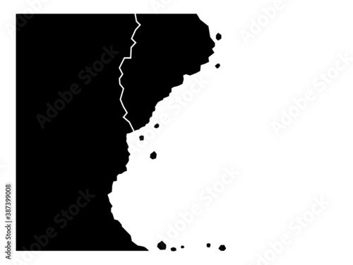 Black cracked rock. Stone bolder collapse from cliff.
