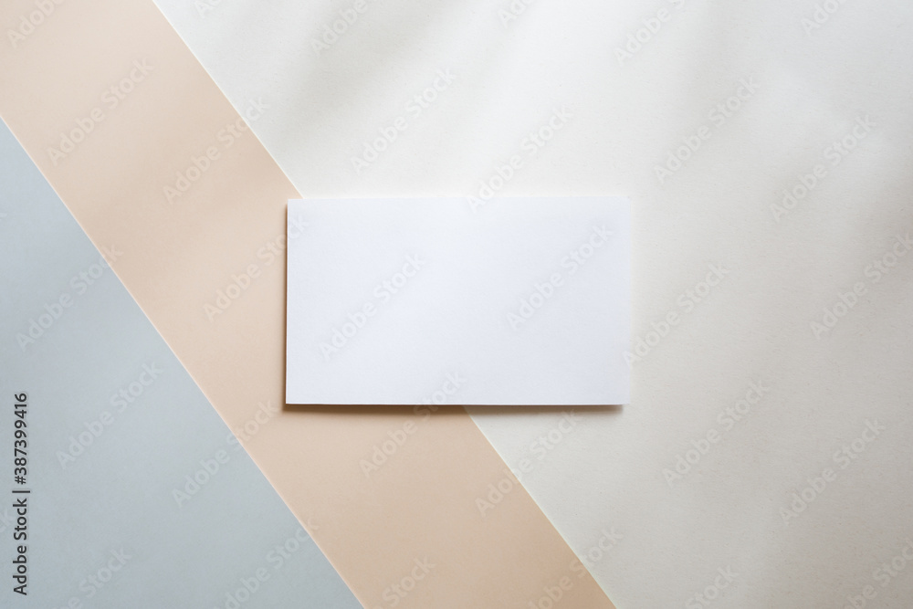 Blank white business card mockup on colorblock table backgound ...