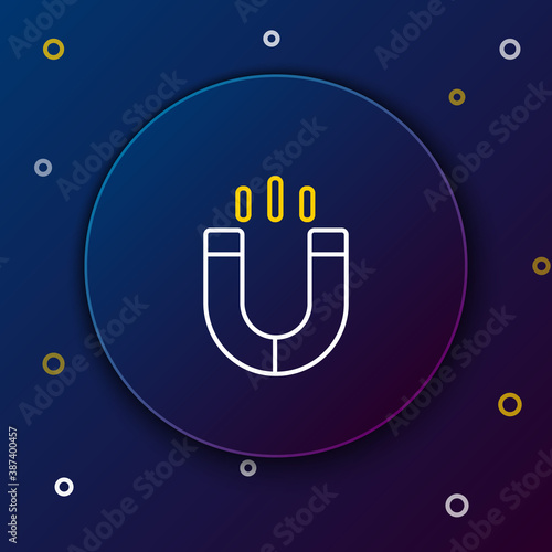 Line Magnet icon isolated on blue background. Horseshoe magnet, magnetism, magnetize, attraction. Colorful outline concept. Vector.