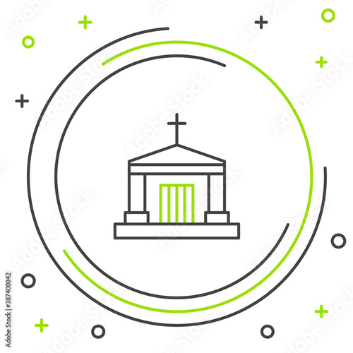 Line Old crypt icon isolated on white background. Cemetery symbol. Ossuary or crypt for burial of deceased. Colorful outline concept. Vector.