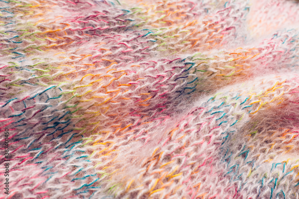 Rainbow knitting wool texture background.