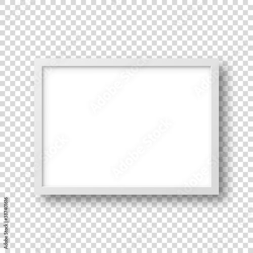 Realistic picture frame isolated on transparent background. Blank poster mockup. Empty photo frame. Vector illustration.