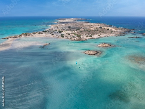 Fototapeta Naklejka Na Ścianę i Meble -  Aerial view on popular Elafonisi beach on western side of Crete island, Greece.