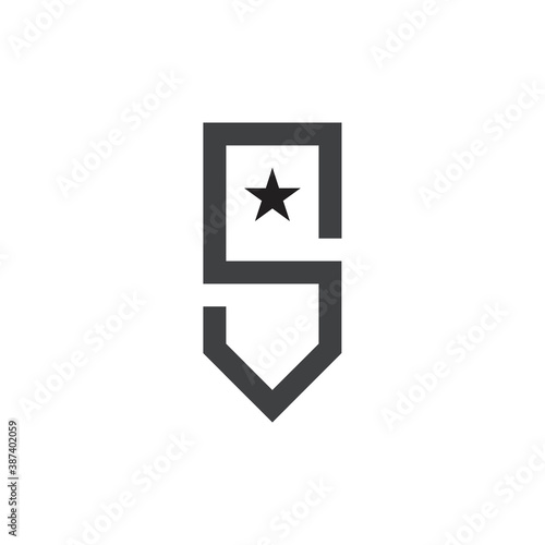 Shield with S letter and star logo design vector