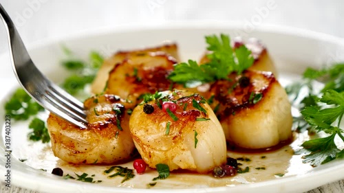 seared scallop and fork photo