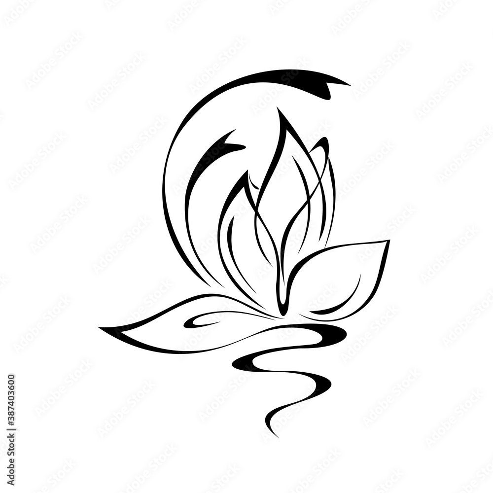 ornament 1344. decorative element in the form of a stylized flower without a stem in black lines on a white background ornament 1344. decorative element in the form of a stylized flower without a stem in black lines on a white background