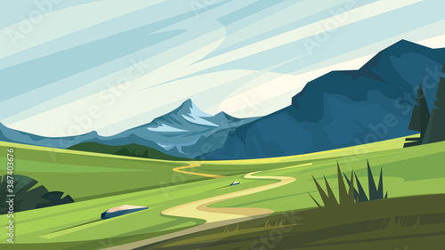 Mountain landscape with road. Beautiful nature scenery.