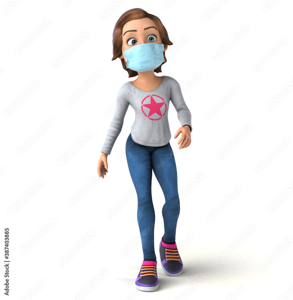 Fun 3D cartoon teenage girl with a mask Fun 3D cartoon teenage girl with a mask