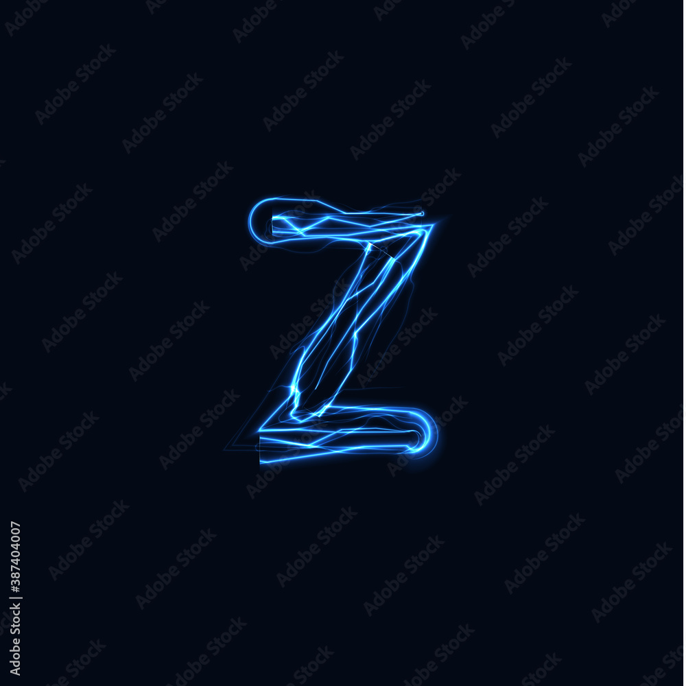 Lightning Realistic letter Z, bright gloving logo, electric energy glow style symbol, blue tesla plasma type sign. Thunderbolt vector illustration, typography design Lightning Realistic letter Z, bright gloving logo, electric energy glow style symbol, blue tesla plasma type sign. Thunderbolt vector illustration, typography design