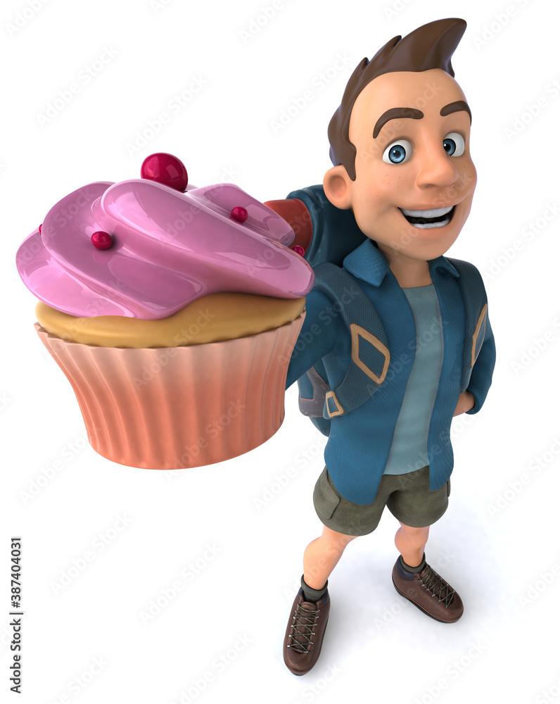 Fun illustration of a 3D cartoon backpacker Fun illustration of a 3D cartoon backpacker