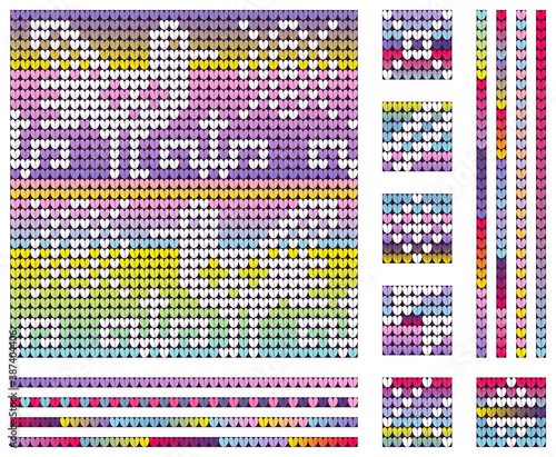 Neon colors gradient Christmas knitting pattern with birds