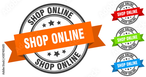 shop online stamp. round band sign set. label