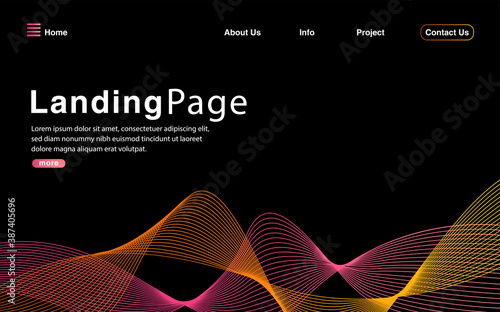 Website template design. background with dark waves, black innovation pattern Modern landing page for websites Vector illustration