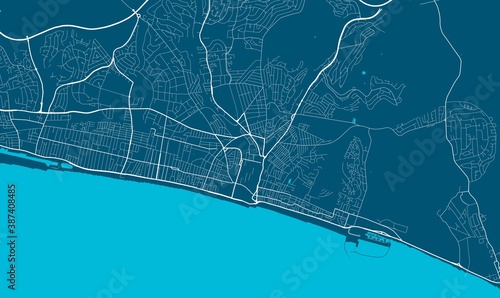 Detailed map of Brighton & Hove city, linear print map. Cityscape panorama.