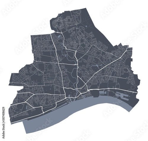 Kingston upon Hull map. Detailed map of Kingston upon Hull city poster with streets. Cityscape vector. photo