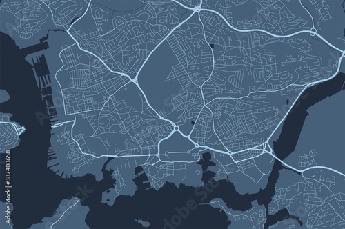 Detailed map of Plymouth city, linear print map. Cityscape panorama.