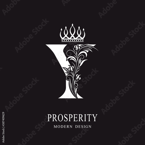 Elegant Capital letter Y. Graceful royal style. Calligraphic beautiful logo. Vintage floral drawn emblem for book design, brand name, business card, Restaurant, Boutique, Hotel. Vector illustration