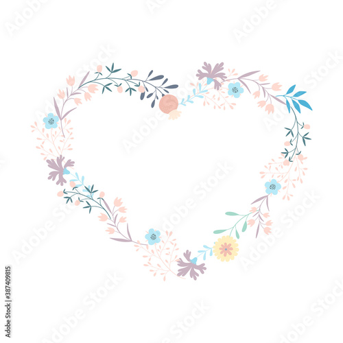 flower heart, flower frame in the shape of heart. Flat style. Vector