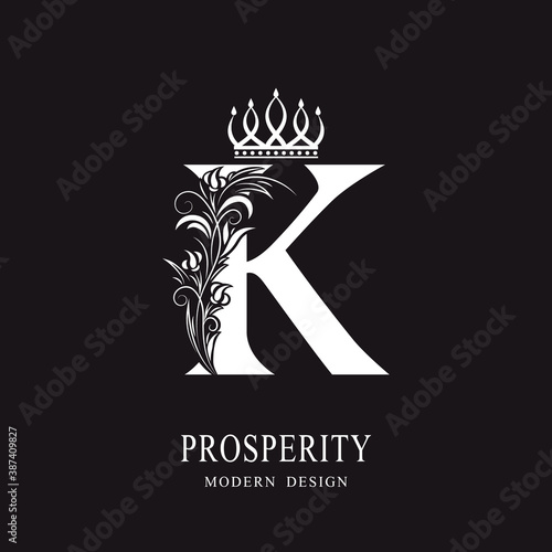 Elegant Capital letter K. Graceful royal style. Calligraphic beautiful logo. Vintage floral drawn emblem for book design, brand name, business card, Restaurant, Boutique, Hotel. Vector illustration