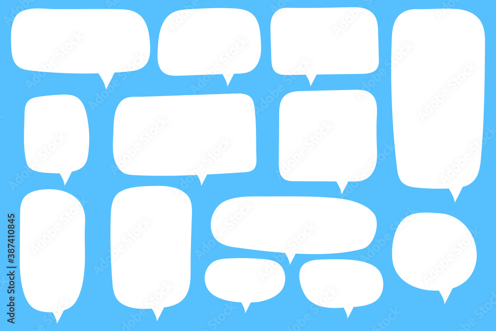 Set of blank white speech bubble in flat design, sticker for chat symbol, label, tag or dialog word. Set of blank white speech bubble in flat design, sticker for chat symbol, label, tag or dialog word.