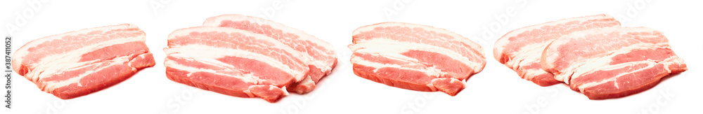 Smoked bacon or pancetta slices set isolated on white background. Package design elements with clipping path