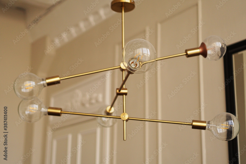 Loft chandelier with bulbs indoor, modern design