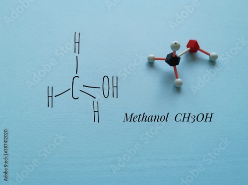 Photography Structural chemical formula and molecular structure model of methanol molecule