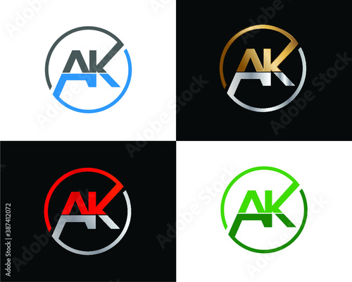 AK initial letters circle shape business logo red and black color