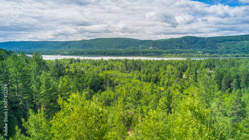 Panorama from the top of the observation tower in Parc des Chutes-de-la-Petite-Rivière-Bostonnais, La Tuque, Quebec, Canada