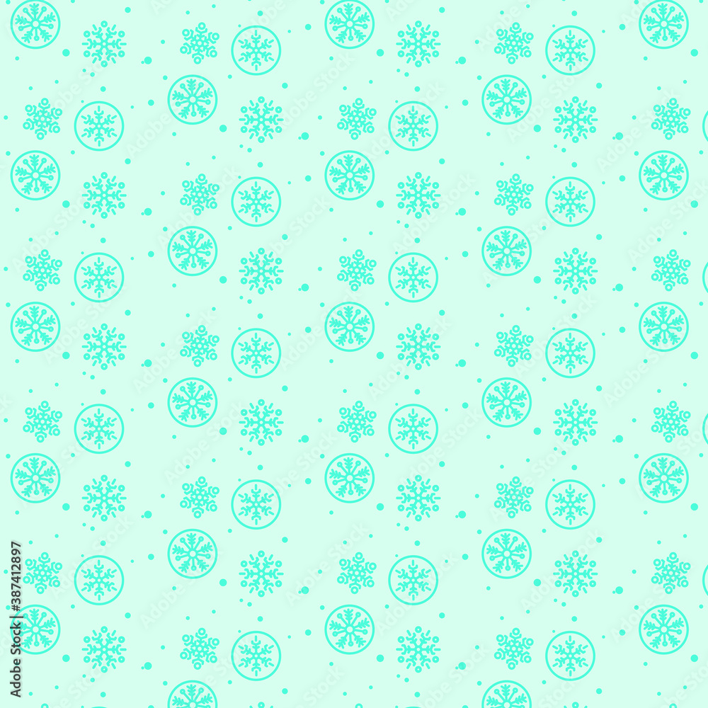 Snow seamless pattern on green background. Can be used for wrapping paper, wallpaper, business cards, websites etc.