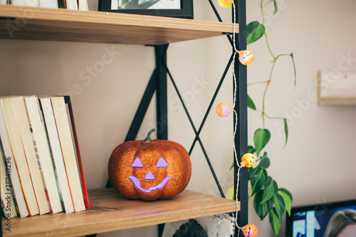 Halloween glitter pumpkin home decor corner design
