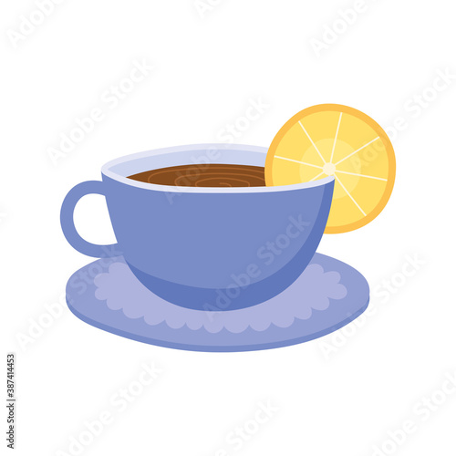tea, teacup with slice lime beverage isolated design
