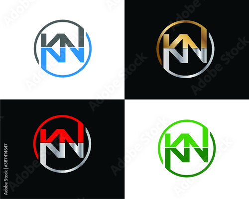KN Circular Letter Logo with Circle Design and Black red gold color	
