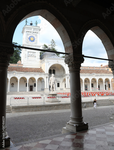 Freedom Square in Udine city ITALY with barriers during emergenc