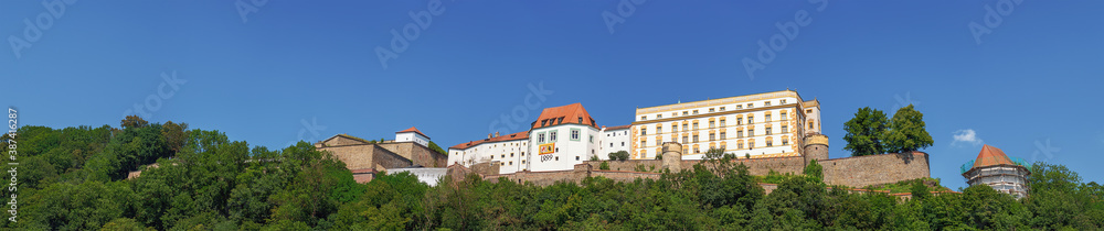 Panorama of Veste Oberaus seen from the banks of the Danube