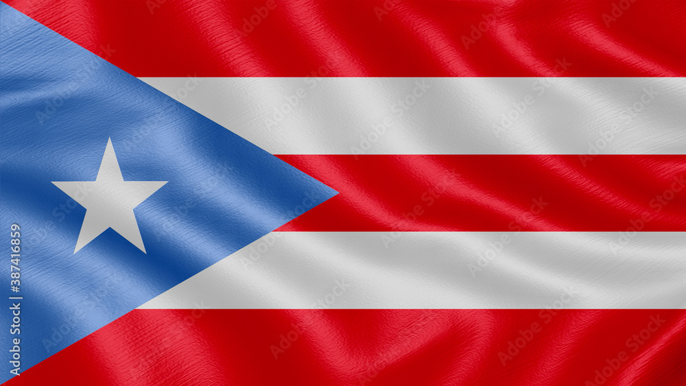 Fototapeta premium Flag of Puerto-rico. Realistic waving flag 3D render illustration with highly detailed fabric texture.