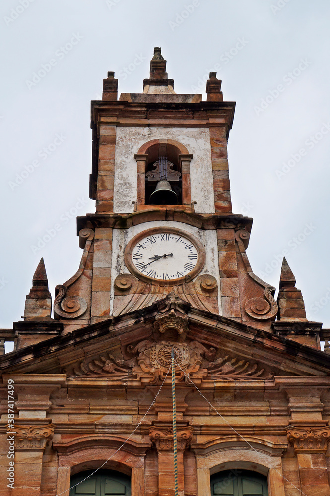 Clock tower in  historical city of Ouro Preto, Brazil  