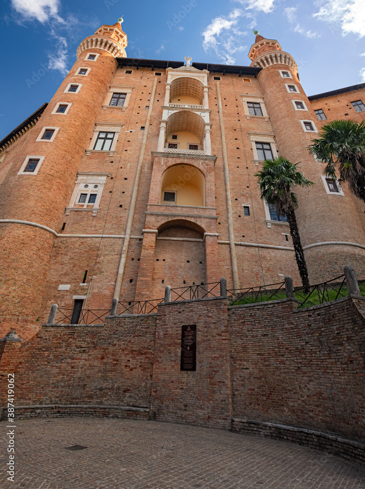 Panoramic view of the renaissance Ducal palace in Urbino, Italy.