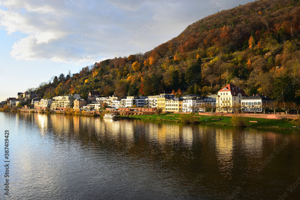 Heidelberg. A part of the city in autumn with river Neckar. Germany.