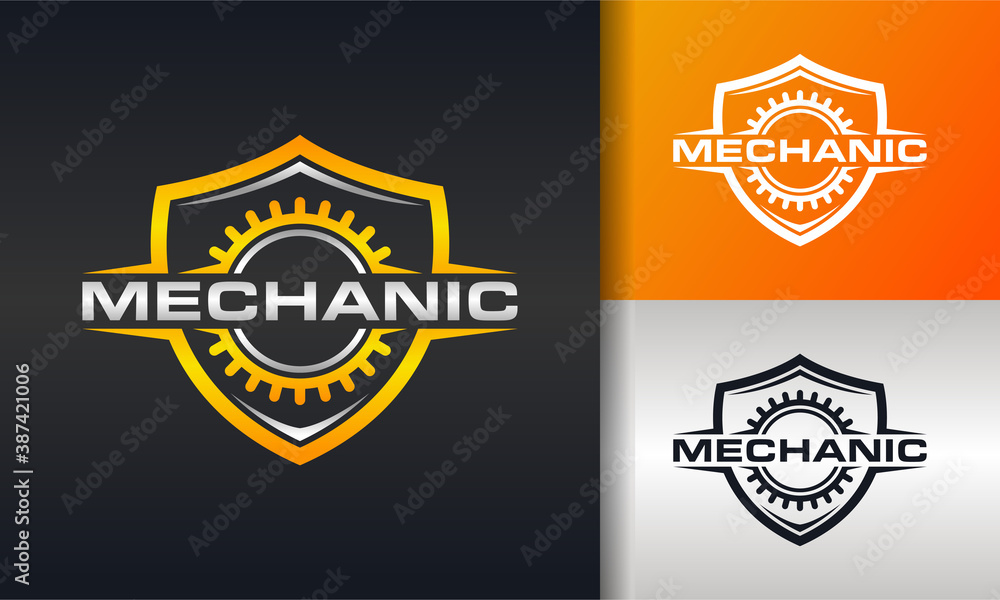 Naklejka premium shield mechanical gear strong logo