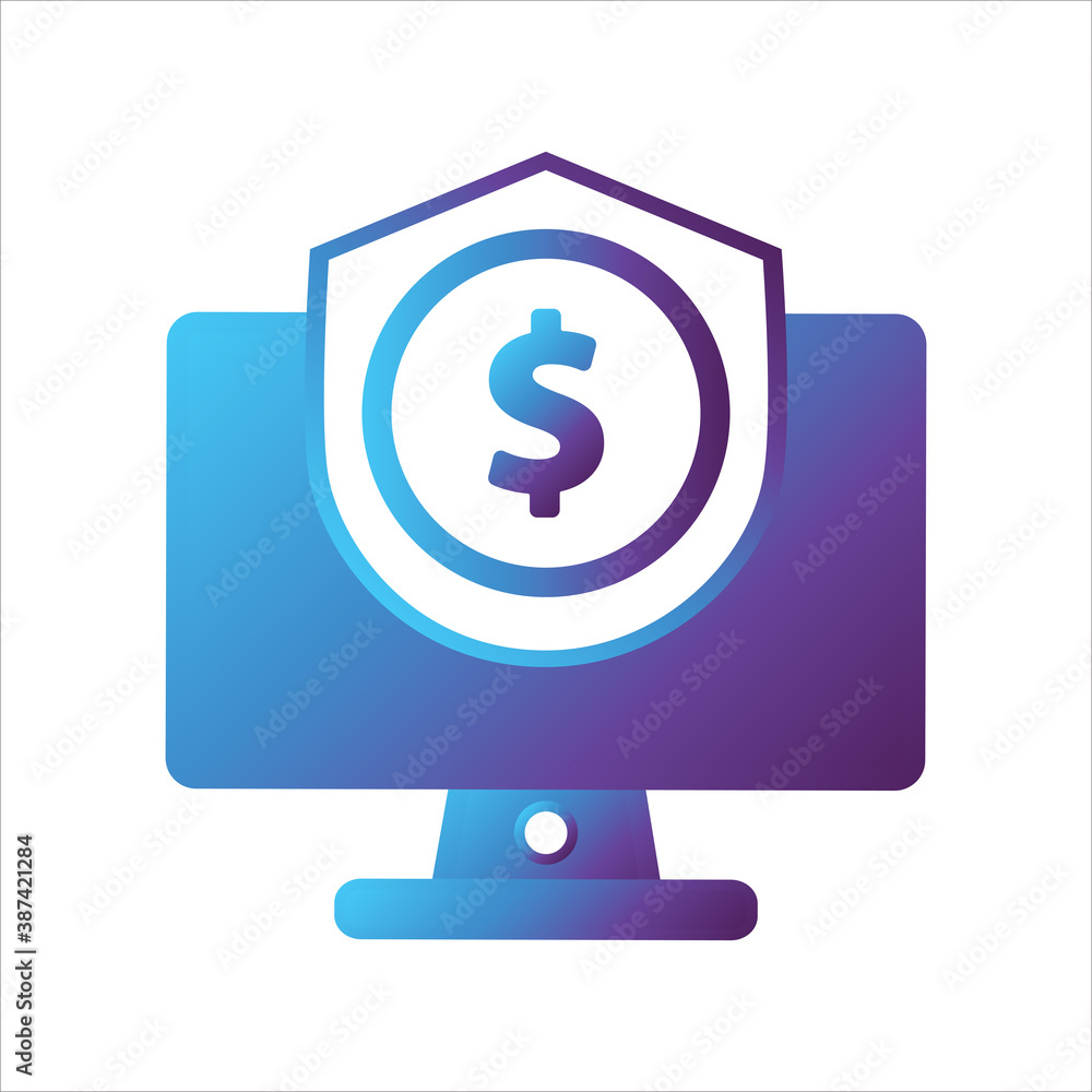 computer illustration. computer with shield and money symbol. Concept of safe computing. gradient style Vector illustration, vector icon concept. computer illustration. computer with shield and money symbol. Concept of safe computing. gradient style Vector illustration, vector icon concept.