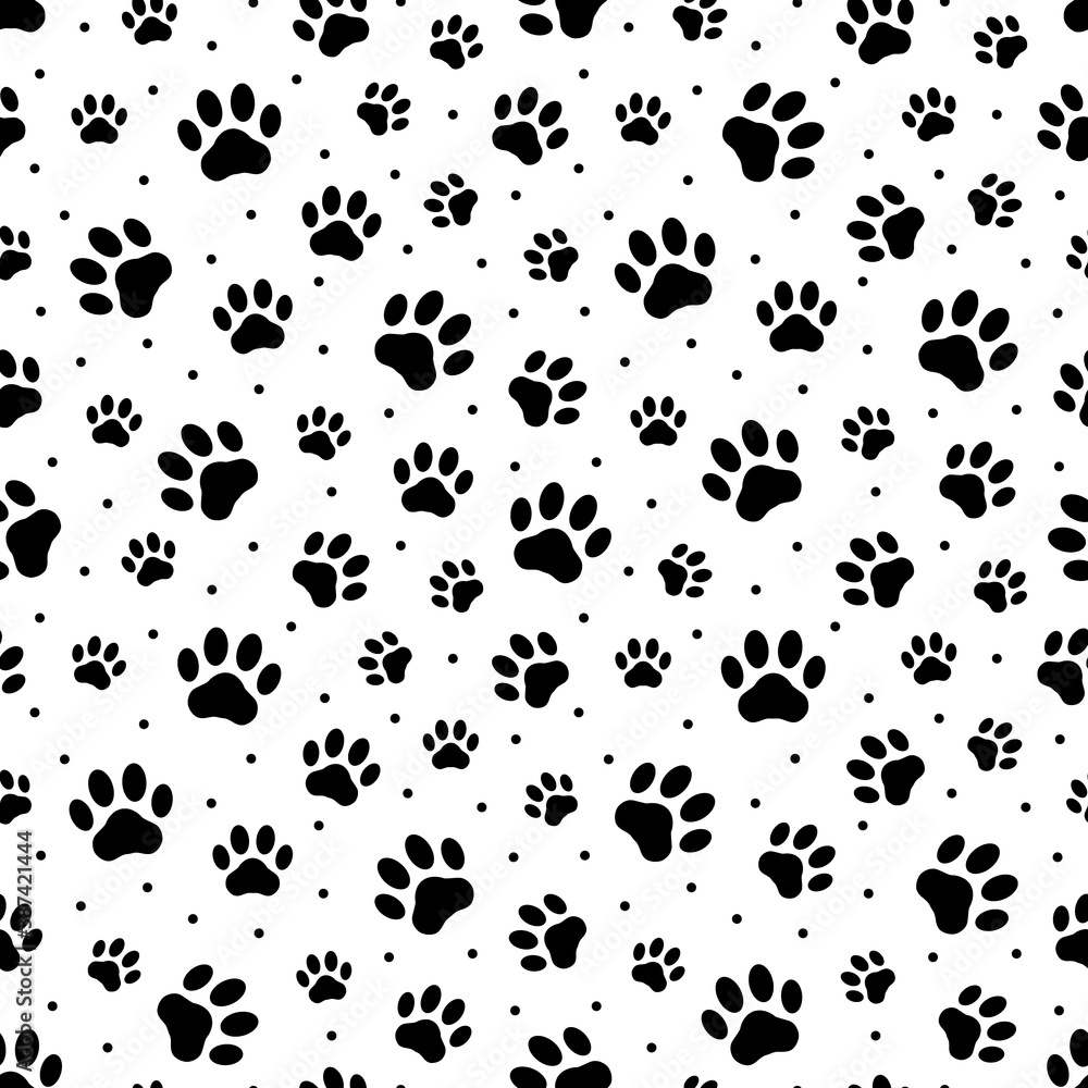 Pet Foot Pattern Pet prints. Paw seamless pattern. Cute background for pets, dog or cat ...