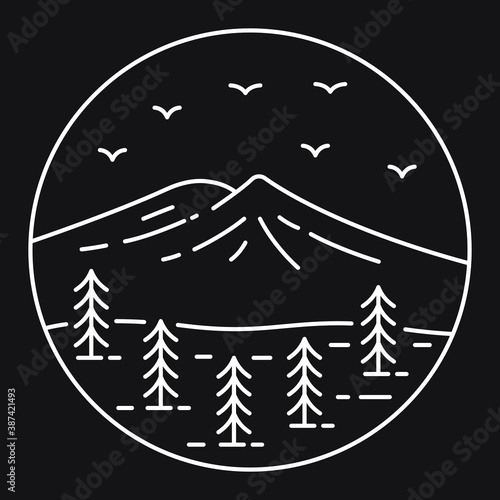 Mountain and savanna illustration. Minimalist mountain and forest line art design. Illustration design for apparel products, mugs and wall posters