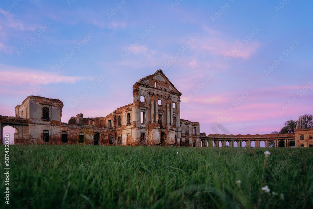 Ruzhany Palace, Ruins of Medieval Ruzhany Palace of Sapieha Complex. Landmark of Belarus with elements of late Baroque and Classicism