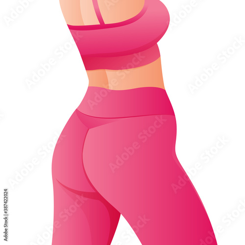 Perfect slim toned young body of the girl. sporty woman in sportswear, shorts butt icon for mobile apps, slim body, vector illustration. 