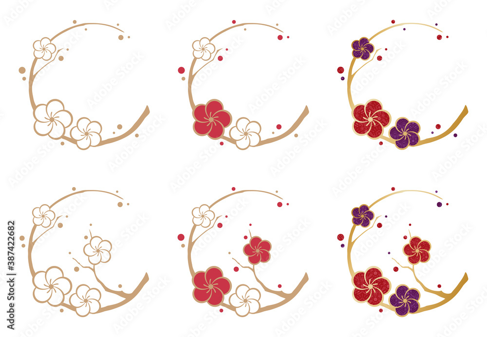 梅の枝の丸いフレーム 和風イラスト素材セット Stock Vector Adobe Stock 梅の枝の丸いフレーム 和風イラスト素材セット Stock Vector Adobe Stock